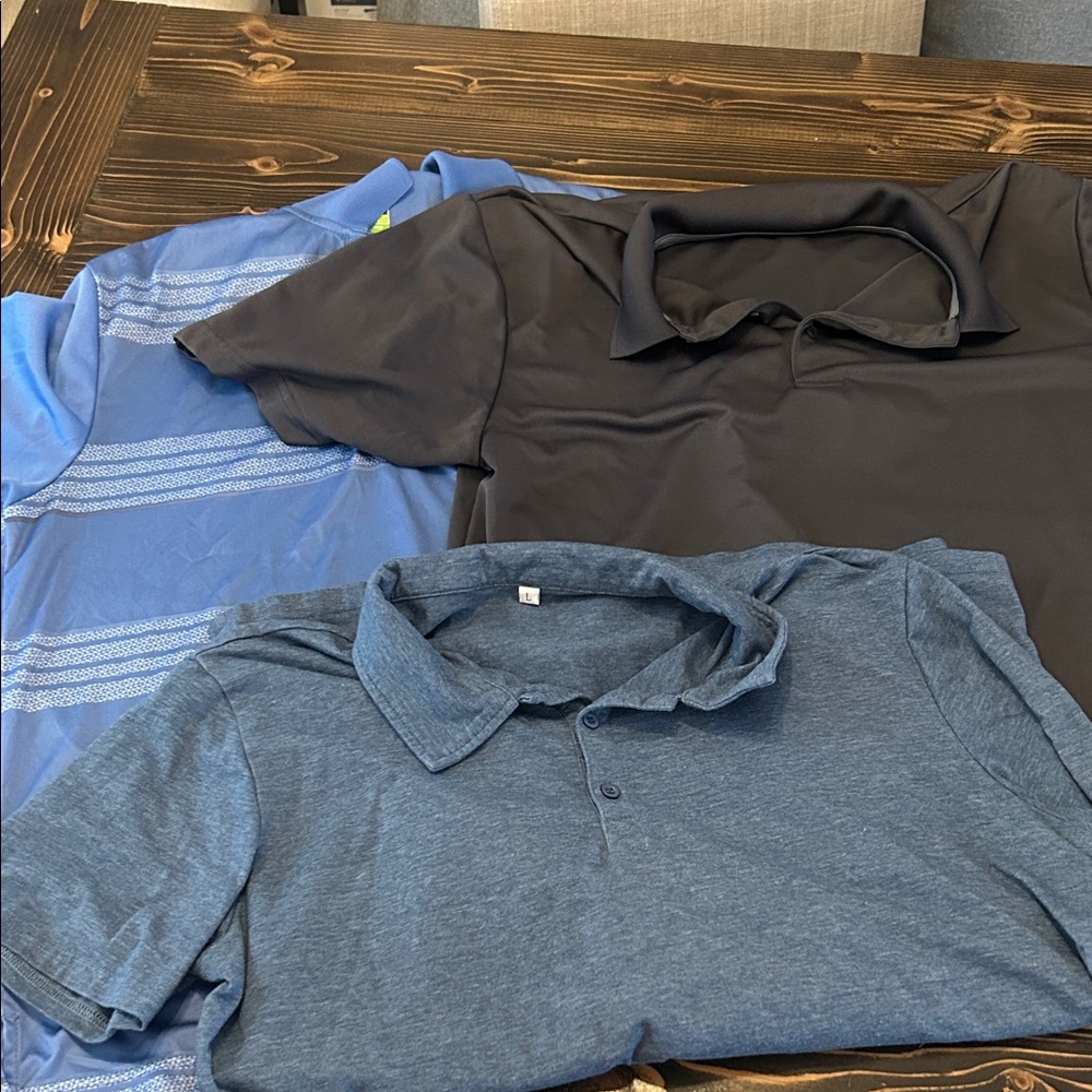 Men's 1 Dark Gray and 2 Blue Polo Shirts